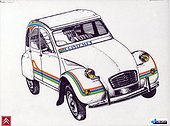Dessin d'une Citroën 2CV 'Printemps'.