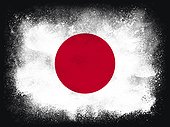 Japan Flag design composition of exploding powder and paint, isolated on a black background for copy space. Colorful abstract dust particles explosion. World cup 2022 football symbol for printing