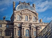 Closeup Louvre building, outdoors facade view of the famous museum palais in Paris, France