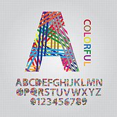 Colorful Overlap Line Alphabet and Numbers Vector