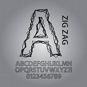 Black Zig Zag Alphabet and NUmbers Vector