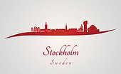 Stockholm skyline in red