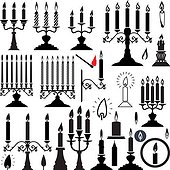 vector silhouettes of candlesticks and candles