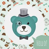 Hipster Bear Head Card vector illustration