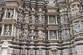 Detail of carving on a temple in Khajuraho, Madhya Pradesh, India.
