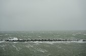 North Sea during storm with snowfall, Rotterdam, Netherlands