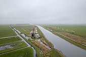 Aerial view of green fields and polders, Bleskensgraaf, Netherlands