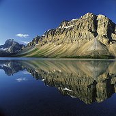 Rocky mountains reflected in still lake