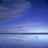 Blue sky reflected in still water
