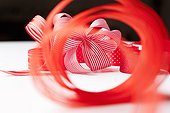 Close up of decorative red ribbons
