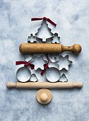 Cookie cutters with rolling pin in Christmas tree shape