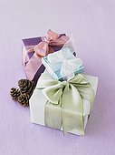 Christmas gifts wrapped with ribbons