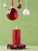 Christmas candle and ornaments