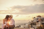 Young couple kissing, Santorini, Cyclades, Greece