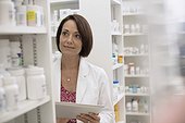 Close-up view of pharmacist at work