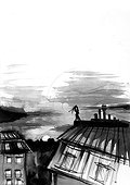 Couple embracing on rooftops
