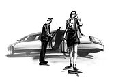Woman walking away from limousine