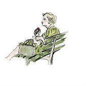 Elderly woman sitting on park bench