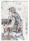 Teenager sitting in cafe