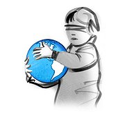 Blindfolded child holding globe