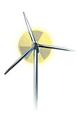 Wind turbine, radiation warning symbol fading in background