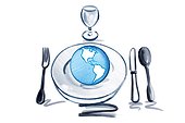 Place setting and globe on plate