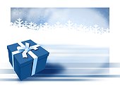 Blue gift with winter background