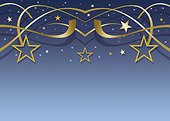 Festive stars and streamers on blue background