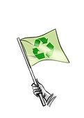Hand holding flag with recycling symbol