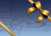 Gold gift bow on blue background