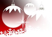 Christmas ornaments and snowflakes on red background