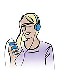 Illustration of woman listening to music with headphones