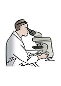Illustration of male scientist using microscope