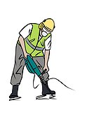 Illustration of construction worker using jackhammer