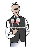 Illustration of a sommelier or waiter serving wine