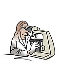 Illustration of female scientist using microscope
