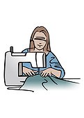 Illustration of woman using sewing machine