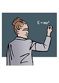 Illustration of female professor writing equation on chalkboard