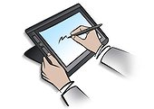 Illustration of person using digital tablet and stylus