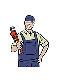 Illustration of plumber holding wrench
