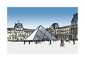 Illustration of the Louvre Pyramid in Paris, France