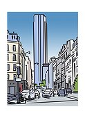 Illustration of Tour Montparnasse in Paris, France, arch. J.Saubot, E.Beaudoin/ADAGP, U.Cassan, L.de Hoym de Marien/ADAGP