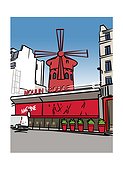 Illustration of the Moulin Rouge in Paris, France