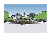 Illustration of fountain at Place Felix-Eboue in Paris, France
