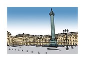 Illustration of Place Vendome in Paris, France