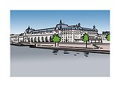 Illustration of Musee d'Orsay in Paris, France