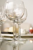 Close-up of empty wineglasses