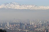 City skyline, with Andes Mountains behind, Santiago, Chile