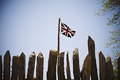The British flag flying over James Fort in Historic Jamestown, Virginia, USA