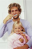 Father and his daughter brushing teeth